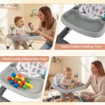 Grey Foldable Baby Walker with Detachable Tray & Shape Sorter Toys, 3-Level Height Adjustable for 6-12 Months