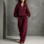 Winter Loose-fit Women's Half-zip Top Wide-leg Pants