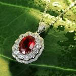 S925 Silver 5.2g Lab-Created Ruby Necklace, 10x7mm Halo Pendant, 40&5cm, GRA Certified