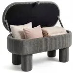 Gray 42 Inch Corduroy Storage Bench, Plush Foam Cushion & Hidden Compartment, 400LBS Seat Weight Capacity