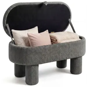 Gray 42 Inch Corduroy Storage Bench, Plush Foam Cushion & Hidden Compartment, 400LBS Seat Weight Capacity