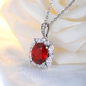 S925 Silver 3.9g Lab-Created Ruby Necklace, 10x8mm Oval Halo Pendant, 40&5cm, GRA Certified