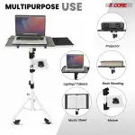 Projector Stand 29.5 To 71 Inch Adjustable Tripod 2 Shelves Portable Laptop Cart W Phone Holder
