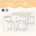 Kids Wooden Table And Chairs Set (1 Table + 4 Chairs), Rubber Wood Toddler Activity Set (White)