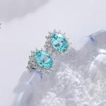 S925 Silver 3.1g Lab-Created Ruby Sapphire Emerald Paraiba Earrings, 8x6mm Halo, 4 Colors