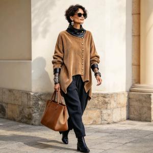 Corduroy And Leather Patchwork Asymmetrical Stand-collar Coat