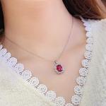 S925 Silver 3.9g Lab-Created Ruby Necklace, 10x8mm Oval Halo Pendant, 40&5cm, GRA Certified