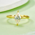 S925 Silver Gold Plated 2ct Kite Cut Moissanite Ring, 12x7mm D VVS1, GRA Certified US 5-9