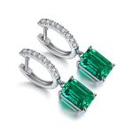 S925 Silver 2.7g Lab-Created Emerald Drop Earrings, 8x6mm 2pcs, 40&5cm, GRA Certified