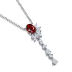 S925 Silver 4.3g Lab-Created Ruby Paraiba Lariat Necklace, 6.5x9mm, 40&5cm