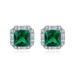 S925 Silver 5g Lab-Created Ruby Sapphire Emerald Studs, 8x8mm Octagon Cut, GRA Certified