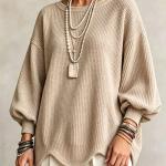 Women's Autumn Round-Neck Lantern-Sleeve Top With Irregular Wavy Hem