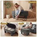 Gray 42 Inch Corduroy Storage Bench, Plush Foam Cushion & Hidden Compartment, 400LBS Seat Weight Capacity