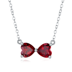 S925 Silver 2.4g 1.6ct Lab-Created Ruby Bow Necklace, 6mm Heart Pendant, 40&5cm