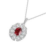 S925 Silver 4.0g Lab-Created Gemstone Necklace, 7x5mm Pendant, 5 Colors, 40&5cm