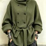 Womens Autumnwinter Ribbed-knit Turtleneck With A Double-breasted Design