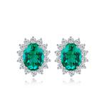 S925 Silver 3.1g Lab-Created Ruby Sapphire Emerald Paraiba Earrings, 8x6mm Halo, 4 Colors