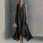 Fashionable V-neck Loose-fit Flared Womens Dress