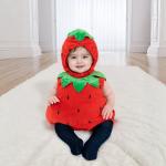 Babys Fallwinter Strawberry-themed Romper And Hat Two-piece Set