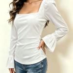 Women's Long Sleeve Casual Square Collar Bell Sleeve Gold Velvet