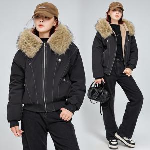 Hooded Cotton Coat With A Large Fur Collarfashionable And Easy To Style