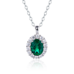 S925 Silver 2.9g 1ct Lab-Created Emerald Halo Necklace, 40&5cm Adjustable