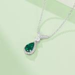 S925 Silver 2.5g 0.73ct Lab-Created Emerald Necklace, 5x5mm Teardrop Pendant, 40&5cm