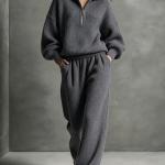 Winter Loose-fit Women's Half-zip Top Wide-leg Pants