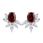 S925 Silver 7.3g Lab Created Gemstone Earrings, 10x8mm Multi-Color Flower Studs, Ruby Sapphire Emerald Paraiba