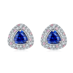 S925 Silver 3g 1.6ct Lab-Created Sapphire Earrings, 6mm Trillion Cut Halo, Pair