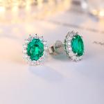 S925 Silver 3.1g Lab-Created Ruby Sapphire Emerald Paraiba Earrings, 8x6mm Halo, 4 Colors