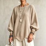 Women's Autumn Round-Neck Lantern-Sleeve Top With Irregular Wavy Hem