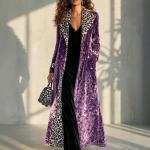 Retro Leopard-print Color-block Lapel Single-breasted Long-sleeve Trench Coat