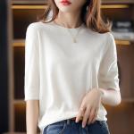 Women's Solid-color Three-quarter-sleeve Round-neck Loose-fitting Short-sleeve Top