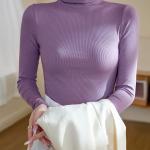 High-elasticity Cotton Mock-neck Base Layer Women's Long-sleeve T-shirt