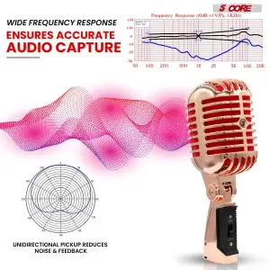 5 Core Classic Retro Microphone Dynamic (ALL METAL BODY) - Old Vintage Style Unidirectional Cardioid Mic W/ XLR Input Universal Stand Compatible | Live Performance |Singing In Studio |Recordi