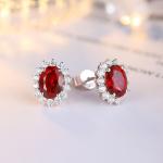 S925 Silver 3.1g Lab-Created Ruby Sapphire Emerald Paraiba Earrings, 8x6mm Halo, 4 Colors