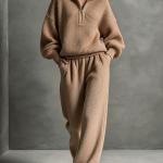 Winter Loose-fit Women's Half-zip Top Wide-leg Pants