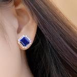 S925 Silver 5g Lab-Created Ruby Sapphire Emerald Studs, 8x8mm Octagon Cut, GRA Certified