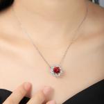 S925 Silver 5.6g Lab-Created Ruby Sapphire Emerald Necklace, 9x9mm Cushion Cut, 40&5cm