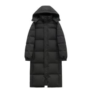 Black Minimalist Down Cotton Coat Extra-long Below-the-knee Style