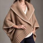 Loose Knitted Cape And Shawl Coat Large Lapel Contrast Color White Edge