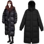 Black Minimalist Down Cotton Coat Extra-long Below-the-knee Style