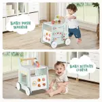 2-in-1 Baby Walker with 8 Fun Activities (Dessert Sorter/Adjustable Clock/Maze) + Side Shop Window (Role Play)-Light Green