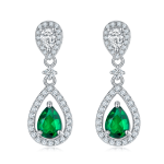 S925 Silver 3.5g Platinum Plated 1.6ct Lab-Created Emerald Drop Earrings, 7x5mm Pear Cut, Pair