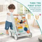 8-in-1 Wooden Baby Walker Push and Pull Learning Activity Center with Wheels for Toddlers 1+ Years Old