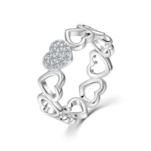 S925 Silver 2.7g Heart Link Moissanite Ring, D VVS1, GRA Certified US 5-8