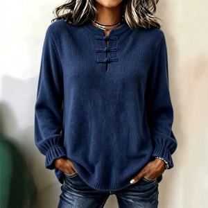 Women's Loose-Fit Casual Knitted Shirt With Stand Collar