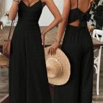 Fashionable Casual Jumpsuit With Shoulder Straps And A Bow Detail On The Back