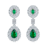 S925 Silver 15.4g 8ct Lab-Created Emerald Drop Earrings, 12x8mm & 6x4mm